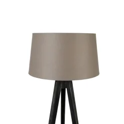 QAZQA Stehlampen|Wohnzimmerlampen*Dreibeinstativ schwarz mit Leinenschirm taupe 45 cm - Dreibeinstativ Classic