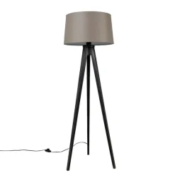 QAZQA Stehlampen|Wohnzimmerlampen*Dreibeinstativ schwarz mit Leinenschirm taupe 45 cm - Dreibeinstativ Classic