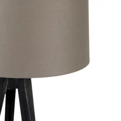 QAZQA Stehlampen|Wohnzimmerlampen*Dreibeinstativ schwarz mit Leinenschirm taupe 45 cm - Dreibeinstativ Classic
