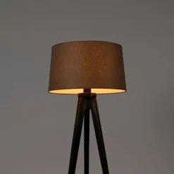 QAZQA Stehlampen|Wohnzimmerlampen*Dreibeinstativ schwarz mit Leinenschirm taupe 45 cm - Dreibeinstativ Classic