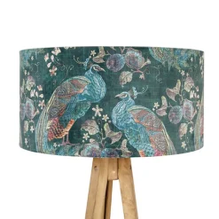 QAZQA Stehlampen|Wohnzimmerlampen*Dreibeinstativ Vintage Holz mit Haube Pfauengrün 50 cm - Dreibeinstativ Classic