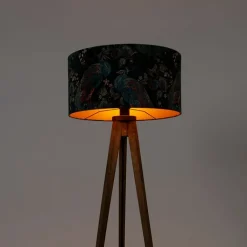 QAZQA Stehlampen|Wohnzimmerlampen*Dreibeinstativ Vintage Holz mit Haube Pfauengrün 50 cm - Dreibeinstativ Classic