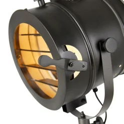 QAZQA Stehlampen|Wohnzimmerlampen*Dreibein-Stehlampe schwarz mit Holz-Studiospot - Radient