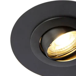 QAZQA Schlafzimmerlampen|Küchenlampen*Einbaustrahler rund schwarz schwenkbar mit Distanzring - Edu