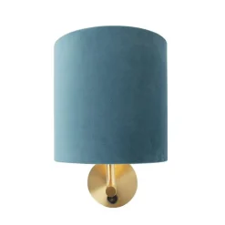 QAZQA Wandleuchten|Wohnzimmerlampen*Enge Wandlampe Gold mit blauem Samtschirm - Matt