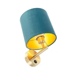 QAZQA Wandleuchten|Wohnzimmerlampen*Enge Wandlampe Gold mit blauem Samtschirm - Matt