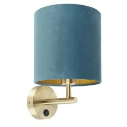 QAZQA Wandleuchten|Wohnzimmerlampen*Enge Wandlampe Gold mit blauem Samtschirm - Matt