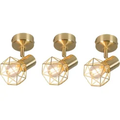 QAZQA Wandstrahler|Deckenstrahler*3er Set Art Deco Spot Messing dreh- und neigbar - Mosh 1