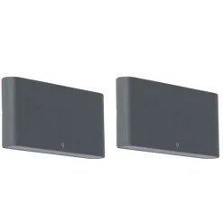 QAZQA Gartenbeleuchtung|Led-Außenleuchten*2er Set Außenwandlampen dunkelgrau 17,5 cm inkl. LED - Batt