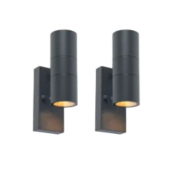 QAZQA Gartenbeleuchtung|Außenleuchten Mit Sensor*2er Set Außenwandleuchte Dunkelgrau 2-Licht Hell-Dunkel Sensor - Duo