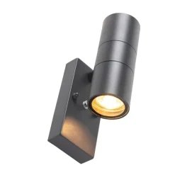 QAZQA Gartenbeleuchtung|Außenleuchten Mit Sensor*2er Set Außenwandleuchte Dunkelgrau 2-Licht Hell-Dunkel Sensor - Duo
