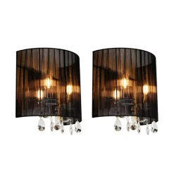 QAZQA Wandleuchten|Wohnzimmerlampen*2er Set Chrom Wandlampen mit schwarzem Schirm - Ann-Kathrin 2