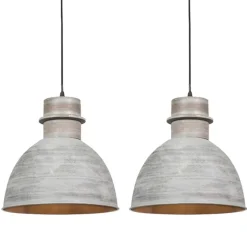 QAZQA Schlafzimmerlampen|Küchenlampen*2er Set Country Hängelampen grau - Dory