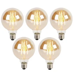LUEDD Preisvorteil Auf Leuchtmittel|Filament Lampen*5er Set E27 3-Stufen dimmbar LED Glühbirnen G95 Gold Glas 5W 380lm 2200K