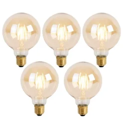 LUEDD Preisvorteil Auf Leuchtmittel|Led Lampen*5er Set E27 3-Stufen dimmbar LED Glühbirnen G95 Goldline 5W 530lm 2200K