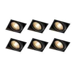 QAZQA Einbaustrahler|Wohnzimmerlampen*6er Set Einbaustrahler schwarz GU10 neigbar randlos - Oneon