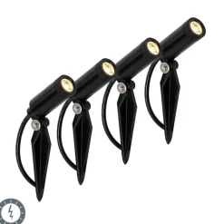 QAZQA Gartenbeleuchtung|Led-Außenleuchten*4er Set Erdspießstrahler schwarz inkl. LED IP65 Solar wiederaufladbar - Garly