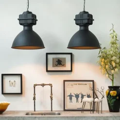 QAZQA Schlafzimmerlampen|Küchenlampen*2er Set Industrie Hängelampen klein matt schwarz - Sicko