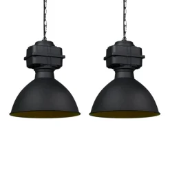 QAZQA Schlafzimmerlampen|Küchenlampen*2er Set Industrie Hängelampen klein matt schwarz - Sicko