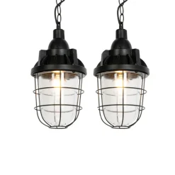 QAZQA Pendelleuchten|Wohnzimmerlampen*2er Set Industrie Hängelampen schwarz - Cabin