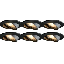 QAZQA Einbaustrahler|Wohnzimmerlampen*6er Set moderne Einbaustrahler schwarz schwenkbar - Edu