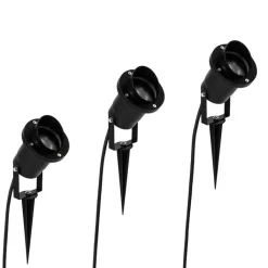 QAZQA Gartenbeleuchtung|Außenstrahler*3er Set Pin Spots schwarz inkl. Kabel und Stecker IP65 - Fertig