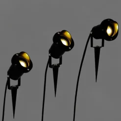 QAZQA Gartenbeleuchtung|Außenstrahler*3er Set Pin Spots schwarz inkl. Kabel und Stecker IP65 - Fertig