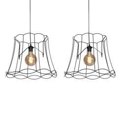 QAZQA Pendelleuchten|Wohnzimmerlampen*2er Set Retro Hängelampen schwarz 50 cm - Granny Frame