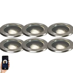 QAZQA Gartenbeleuchtung|Smarte Außenbeleuchtung*6er Set Smart Outdoor Bodenstrahler verstellbar inkl. Wifi GU10 - Delux