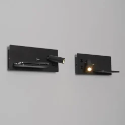 QAZQA Professional Schlafzimmerlampen|Wohnzimmerlampen*2er Set Wandleuchte schwarz inkl. LED mit USB und Induktionsladegerät - Riza