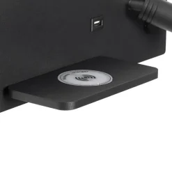 QAZQA Professional Schlafzimmerlampen|Wohnzimmerlampen*2er Set Wandleuchte schwarz inkl. LED mit USB und Induktionsladegerät - Riza