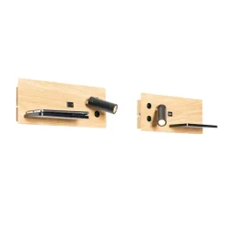 QAZQA Professional Schlafzimmerlampen|Led-Wandleuchten*2er Set Wandleuchte Schwarz mit Holz inkl. LED mit USB und Induktionsladegerät - Riza
