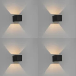 QAZQA Wandleuchten|Wohnzimmerlampen*4er Set Wandleuchten schwarz - Transfer
