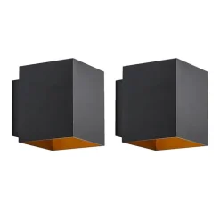 QAZQA Schlafzimmerlampen|Küchenlampen*2er-Set Design-Wandleuchten schwarz und gold quadratisch - Sola