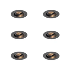 QAZQA Einbaustrahler|Wohnzimmerlampen*6er-Set moderne Einbaustrahler Gunmetal GU10 50mm Rund Neigbar - Chuck