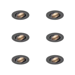 QAZQA Schlafzimmerlampen|Küchenlampen*6er-Set moderne Einbaustrahler Gunmetal GU10 50mm rund schwenkbar - Rondoo