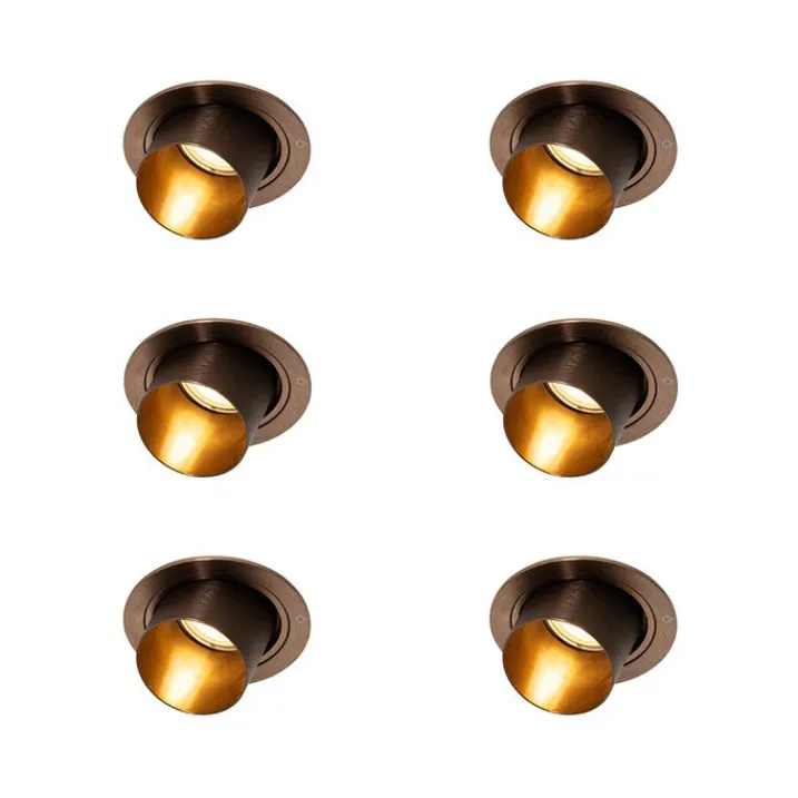 QAZQA Einbaustrahler|Wohnzimmerlampen*6er-Set moderne Einbaustrahler Dunkelbronze Rund Schwenkbar - Installa