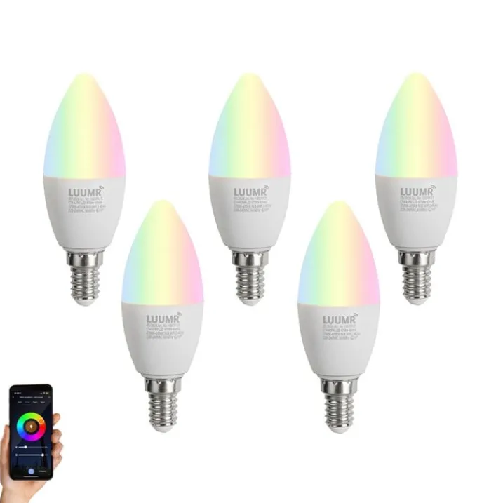 LUUMR Preisvorteil Auf Leuchtmittel|Smarte Glühbirnen*5er-Set Smart E14 LED-Lampen C37 Opal RGBW 4,9W 470 lm 2700-6500K