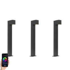 QAZQA Stehlampen Außen|Gartenbeleuchtung*3er-Set smarte Außenstandleuchten schwarz 65cm IP44 - Baleno
