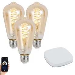 QAZQA Preisvorteil Auf Leuchtmittel|Led Lampen*3er-Set smarte E27 dimmbare LED-Glühbirne ST64 4,9W 320 lm 2500K inkl. Zigbee Smart Hub
