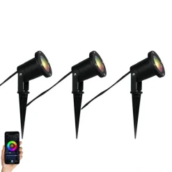 QAZQA Außenstrahler|Gartenbeleuchtung*3er-Set smarte Gartenstrahler schwarz inkl. Kabel und Stecker 230cm IP65 - Basic