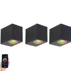 QAZQA Badezimmerlampen|Außenwandleuchten*3er-Set smarte Wandleuchten schwarz GU10 50mm IP44 - Baleno