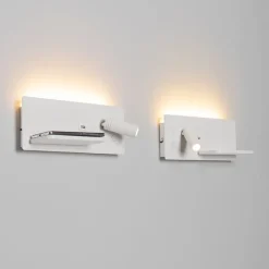 QAZQA Professional Schlafzimmerlampen|Wohnzimmerlampen*2er-Set Wandleuchten weiß inkl. LED mit USB und Induktionsladegerät - Riza