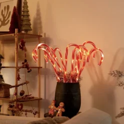 Luca Lighting Led-Außenleuchten*5er-Set Weihnachtsstecker rot mit weißen Zuckerstangen inkl. LED mit Timer IP44 - Melchior