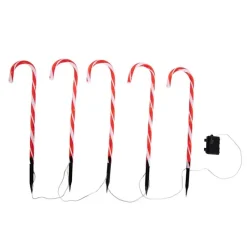 Luca Lighting Led-Außenleuchten*5er-Set Weihnachtsstecker rot mit weißen Zuckerstangen inkl. LED mit Timer IP44 - Melchior