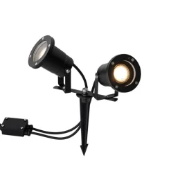 QAZQA Gartenbeleuchtung|Außenstrahler*Gartenstrahler schwarz inkl. Kabel und Stecker 2-flammig IP65 - Basic