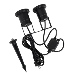 QAZQA Gartenbeleuchtung|Außenstrahler*Gartenstrahler schwarz inkl. Kabel und Stecker 2-flammig IP65 - Basic