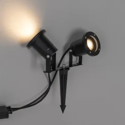 QAZQA Gartenbeleuchtung|Außenstrahler*Gartenstrahler schwarz inkl. Kabel und Stecker 2-flammig IP65 - Basic