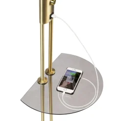 QAZQA Lampen Für Dein Homeoffice|Schlafzimmerlampen*Goldene Stehlampe mit Lesearm inkl. LED und USB-Anschluss - Sevilla