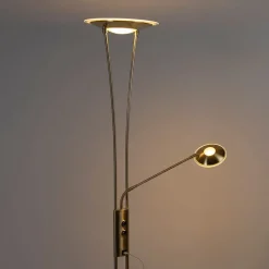 QAZQA Lampen Für Dein Homeoffice|Schlafzimmerlampen*Goldene Stehlampe mit Lesearm inkl. LED und USB-Anschluss - Sevilla